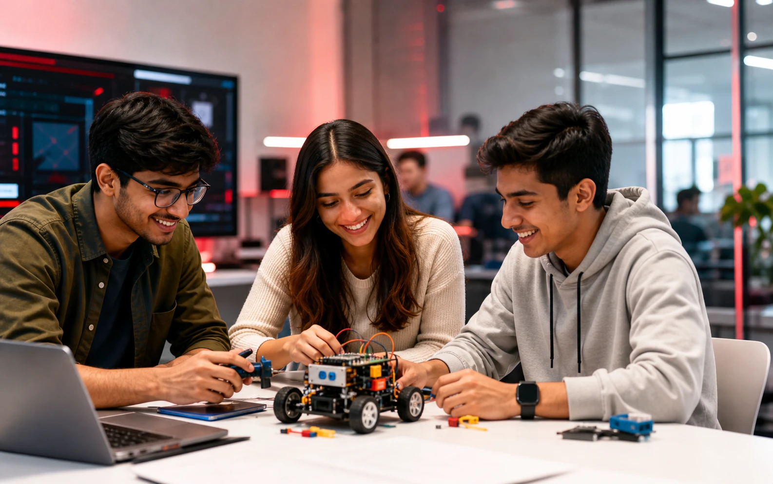 Students working on a robotics project